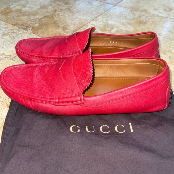Gucci Red Leather Diamante Drive Shoes - Good Condition - Size 9.5 US main image 14